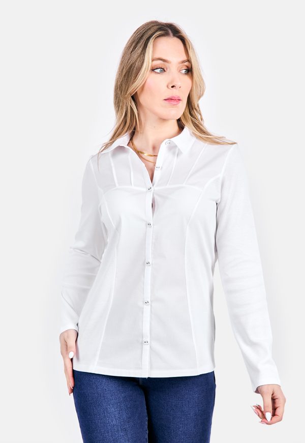 KA-G2025_1 Kalisson Plain Button Blouse Long Sleeves