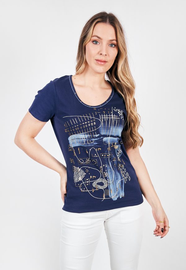 KA E100 113_1 KA-E100-113_1 Kalisson T-Shirt in Bluen Golden Print Deco