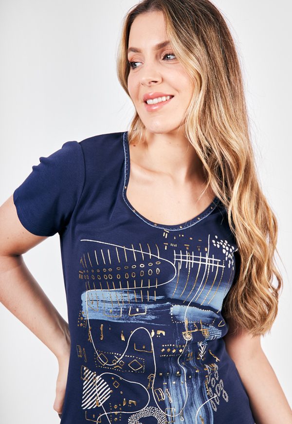 KA E100 113_3 KA-E100-113_3 Kalisson T-Shirt in Bluen Golden Print Deco