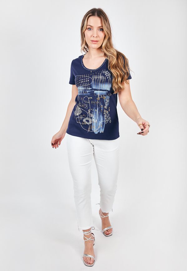 KA E100 113_4 KA-E100-113_4 Kalisson T-Shirt in Bluen Golden Print Deco