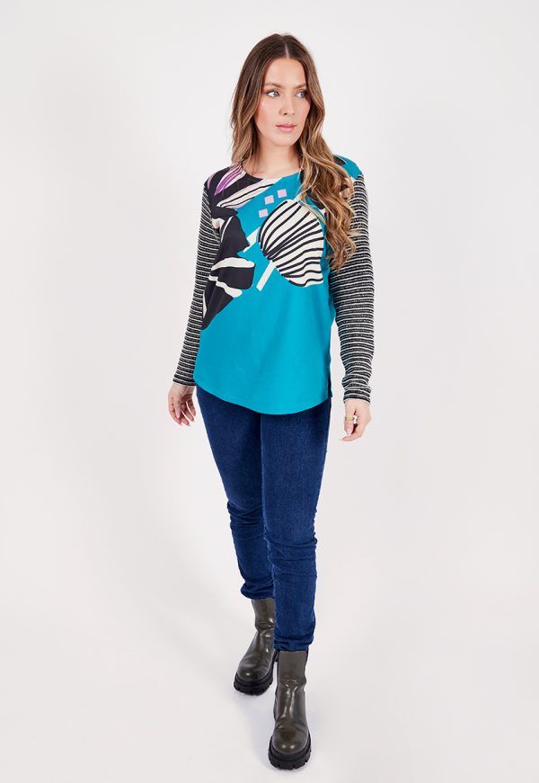 KL 3201_1 Kalisson Long Striped Sleeves Blouse