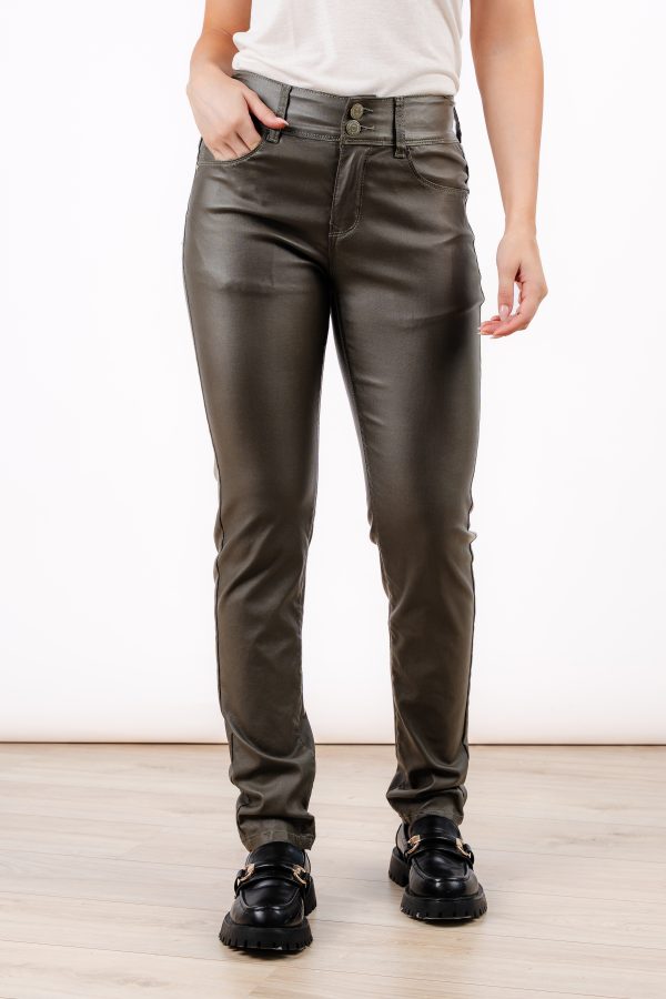TIS-618-VERT Kalisson Green Faux Leather Pants