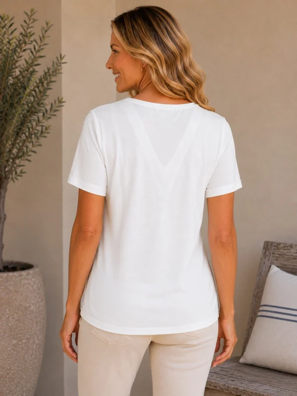 KAV26102-02-back Kalisson white floral cotton top with V-neck detail