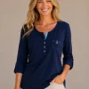 Kalisson navy cotton long sleeve top with relaxed fit