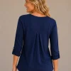 Kalisson navy cotton long sleeve top with relaxed fit