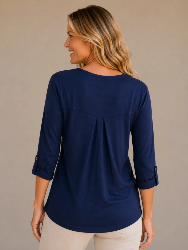 Kalisson navy cotton long sleeve top with relaxed fit
