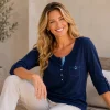 Kalisson navy cotton long sleeve top with relaxed fit