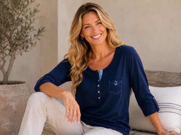 Kalisson navy cotton long sleeve top with relaxed fit