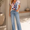 KAV26112-01-lifestyle-fullbody Kalisson printed cotton V-neck top with artistic floral design