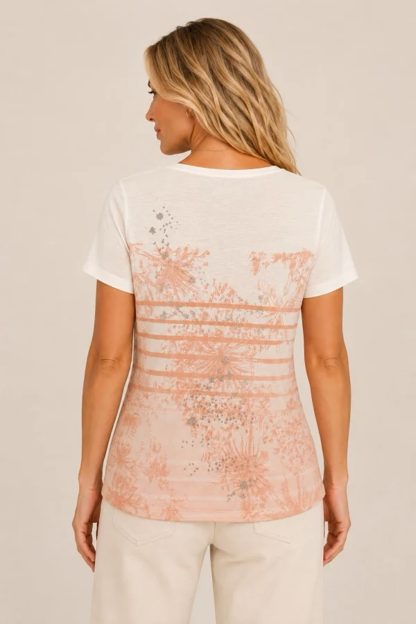 KAV261132-02-back Kalisson peach printed V-neck top