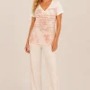 KAV261132-03-full-body Kalisson peach printed V-neck top