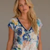 KAV26119-01-front-upperbody Kalisson Abstract Print V-Neck Top