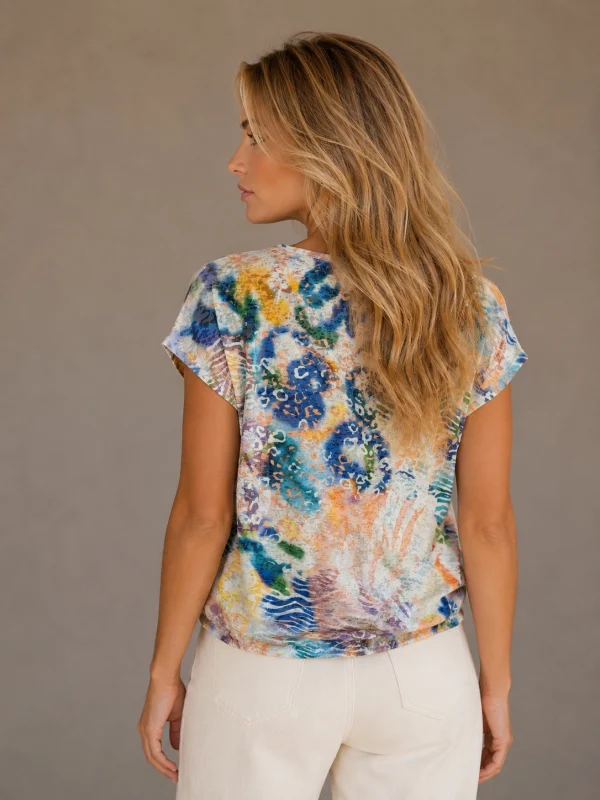 KAV26119-02-back Kalisson Abstract Print V-Neck Top