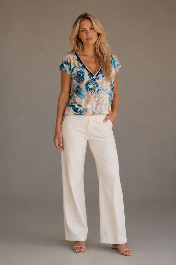 KAV26119-03-full-body Kalisson Abstract Print V-Neck Top
