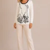 KAV261262-03-full-body Kalisson cream printed long sleeve cotton top with black floral artwork