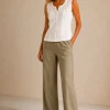 KAV26135-03-fullbody-khaki Kalisson white lace sleeveless top with khaki linen trousers