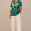 KAV26138-03-full-body Kalisson green printed cotton top with short sleeves and artistic abstract pattern