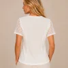 KAV26140-02-back Kalisson white textured cotton top with sheer sleeves