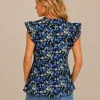 KAV26142-02-back Kalisson blue floral ruffle top with lightweight feminine silhouette