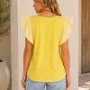 KAV26144-02-back Kalisson yellow floral summer top with striped sleeve details