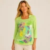 KAV26151-01-front Kalisson green printed long sleeve cotton top with abstract artwork