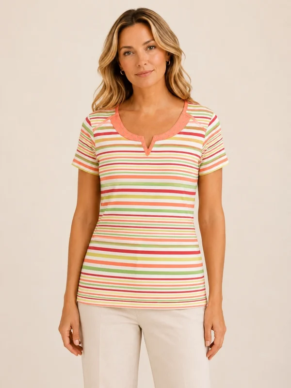 KAV26157-01-front Kalisson multicolour striped cotton top on model