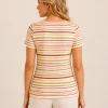KAV26157-02-back Kalisson multicolour striped cotton top on model