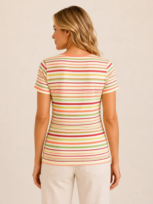 KAV26157-02-back Kalisson multicolour striped cotton top on model