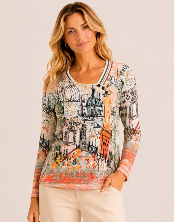 KAV26176-01-upperbody Kalisson Artistic Long Sleeve Printed Top