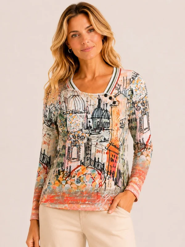 KAV26176-01-upperbody Kalisson Artistic Long Sleeve Printed Top
