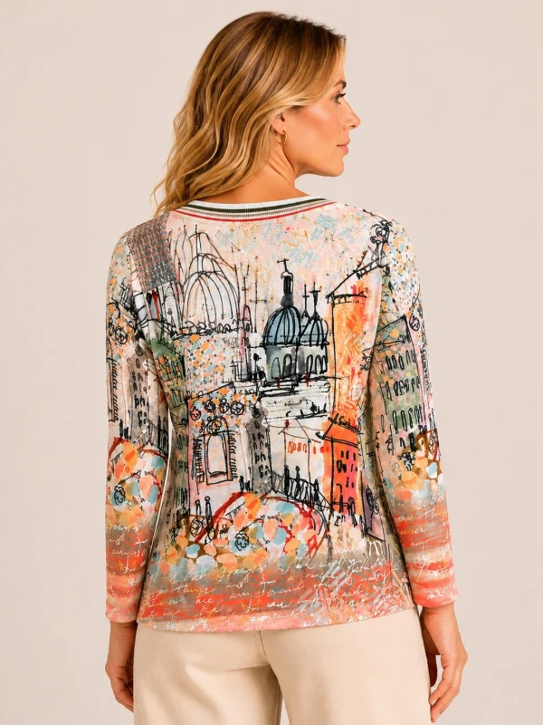 KAV26176-02-back Kalisson Artistic Long Sleeve Printed Top