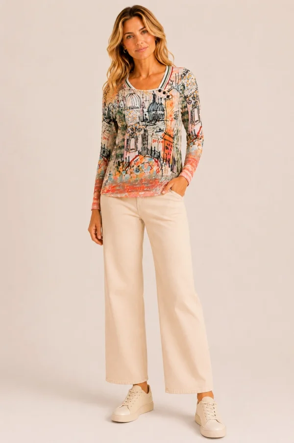KAV26176-03-full-body Kalisson Artistic Long Sleeve Printed Top