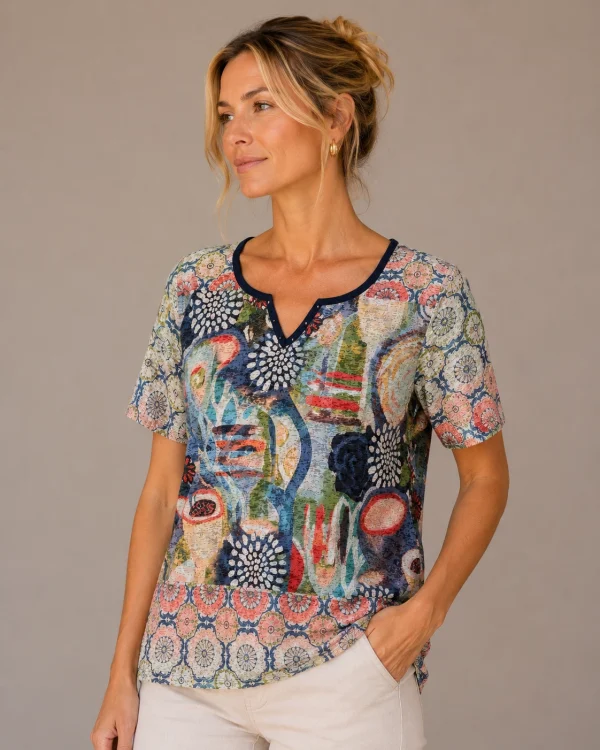 KAV26195-01-front KAV26195-01-front Kalisson Multicolour Printed Cotton Top