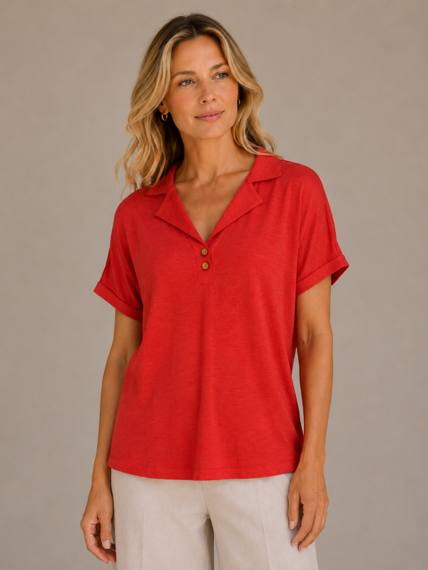 KAV26198-M11-front KAV26198-M11-front Kalisson Red Linen Blend Top