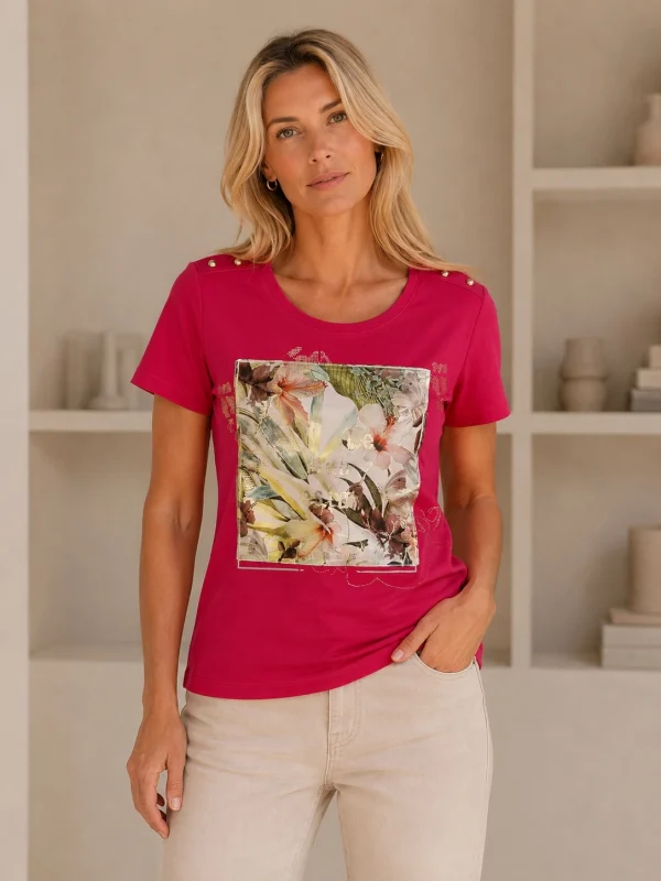 KAV26201-front KAV26201-front Kalisson Floral Print T-Shirt Red