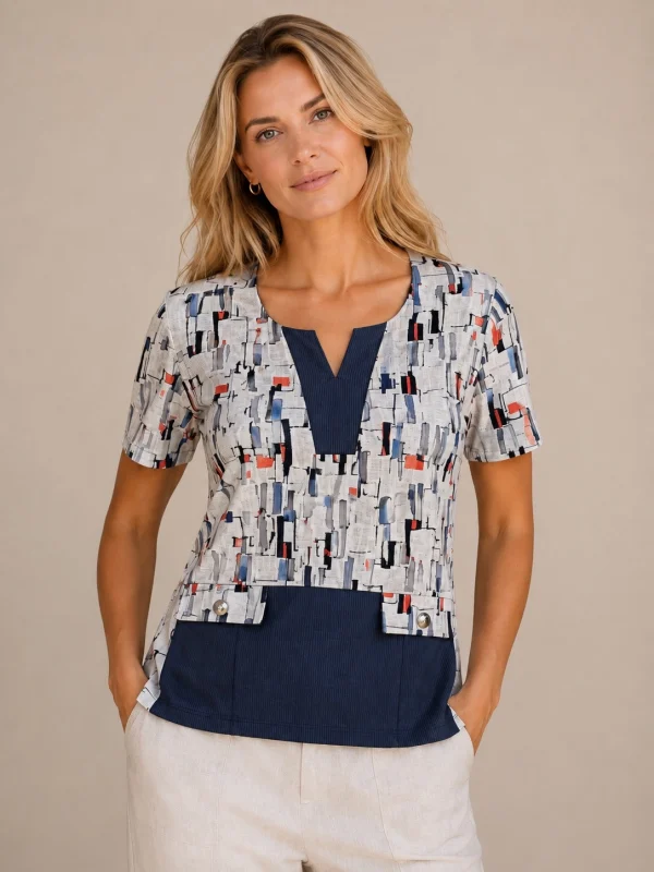 KAV2624-01-front Kalisson geometric print top