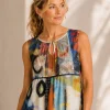 Kalisson colourful abstract print sleeveless knee length dress