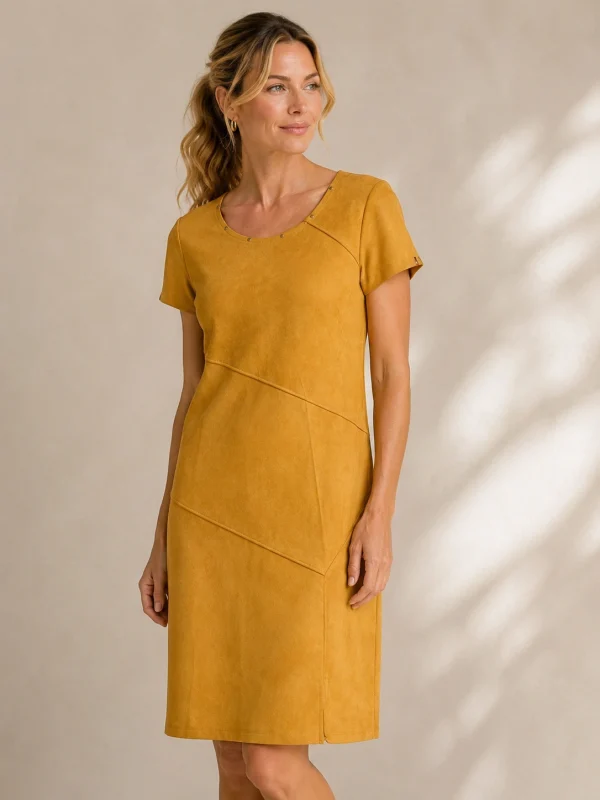 KAV2628-01-upperbody Kalisson mustard sleeveless knee length dress