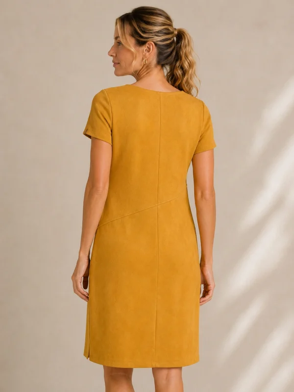 KAV2628-02-back Kalisson mustard sleeveless knee length dress