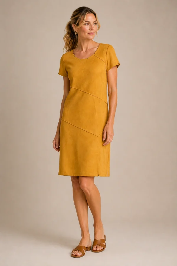 KAV2628-03-fullbody Kalisson mustard sleeveless knee length dress