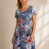 Kalisson blue floral cotton knee length dress