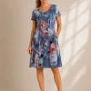 Kalisson blue floral cotton knee length dress