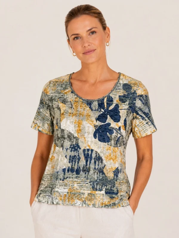 KAV2637-01-front Kalisson printed top blue mustard