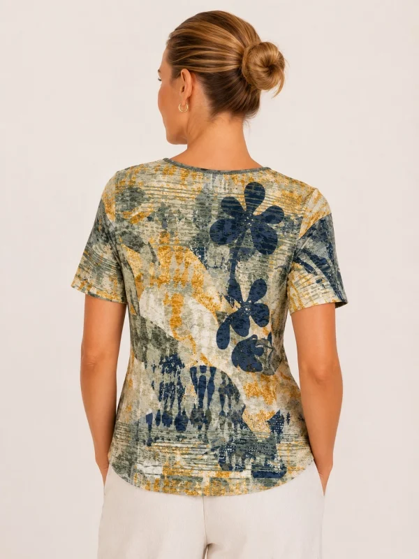 Kalisson printed top blue mustard KAV2637