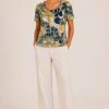 Kalisson printed top blue mustard KAV2637