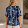 KAV2644-02-back Kalisson blue abstract print short sleeve blouse