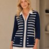 KAV2667-1-front-ecommerce Kalisson Navy Stripe Knit Cardigan with Zip Detail