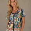 KAV2679-01-front-xxl Kalisson Abstract Print Short Sleeve Blouse