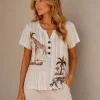 KAV2681-01-front-upperbody Kalisson Safari Print Short Sleeve Top