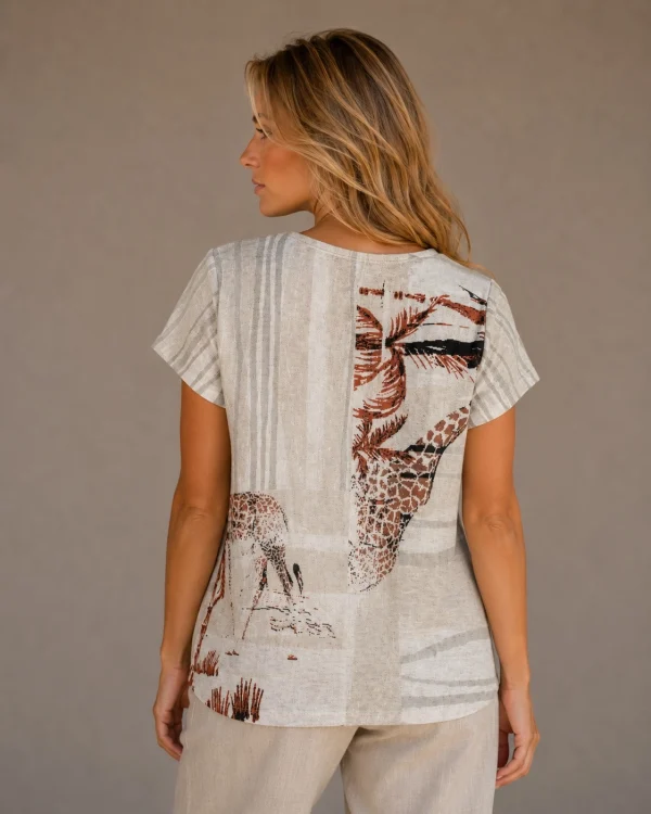 KAV2681-02-back-upperbody Kalisson Safari Print Short Sleeve Top